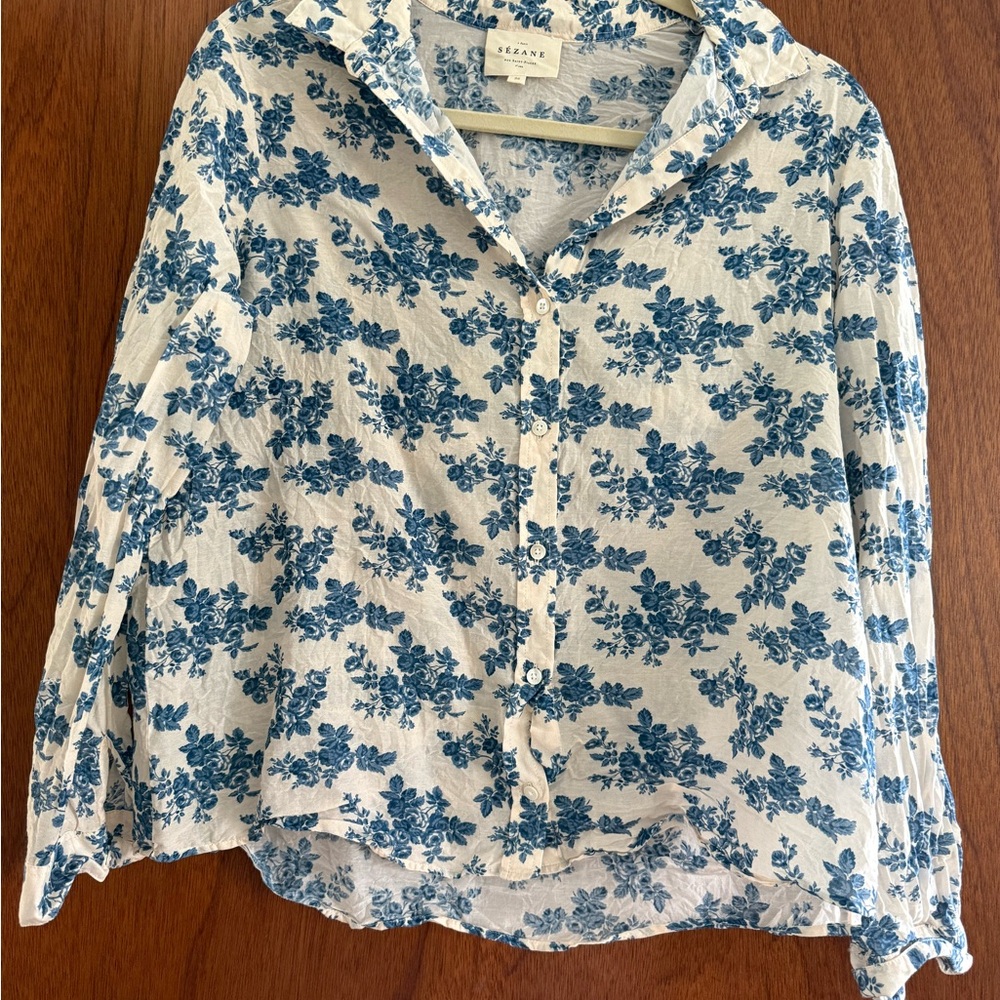 Sezane Pierro Blue Fiori Floral Shirt